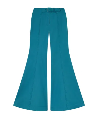 Zimmermann Luna Cotton-drill Flared Pants In Blue