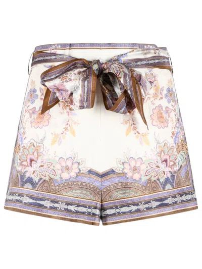 Zimmermann 'luna' Cream Linen Shorts In White