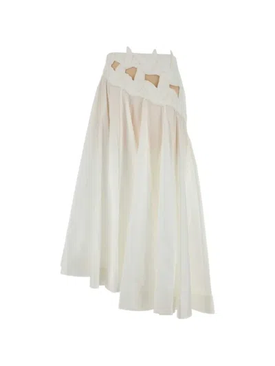 Zimmermann Luna Poplin Skirt Asymmetric Hem High Waisted In White