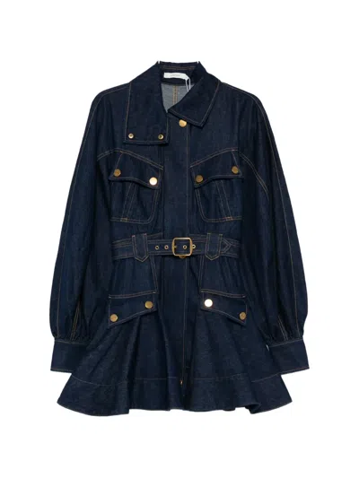 Zimmermann Luna Denim Button Belted Dress In Blue