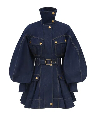 Zimmermann Luna Denim Utility Mini Dress In Blue