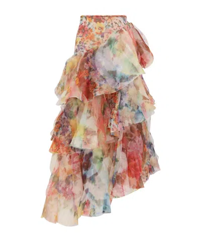 Zimmermann Luna Fanned Maxi Skirt In Brown