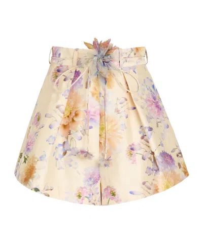 Zimmermann Floral Print Silk And Cotton Shorts In Multi