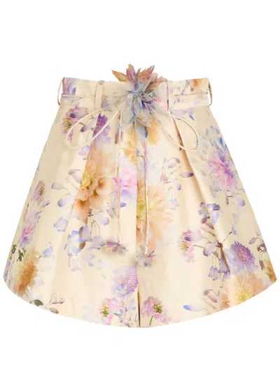 ZIMMERMANN ZIMMERMANN LUNA FLORAL BELTED SILK-BLEND SHORTS