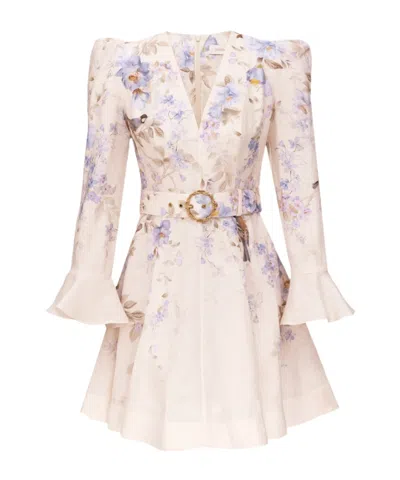 Zimmermann Kindred Spirit Luna Long Sleeve Linen Minidress In Multi