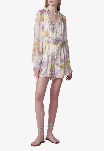 Zimmermann Luna Floral Print Ruffled Playsuit In Multi