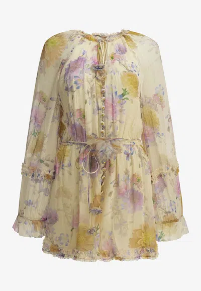 Zimmermann Luna Floral Print Ruffled Playsuit In Multi