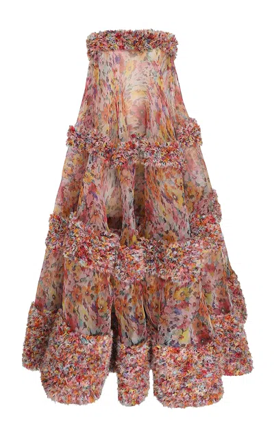 Zimmermann Luna Floral Ruffled Silk Gown In Multi