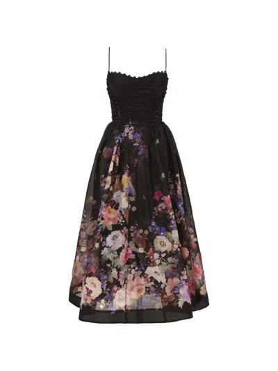 Zimmermann Luna Floral-print Bead-embellished Midi Dress In Black
