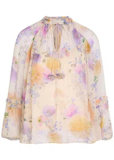 Zimmermann Luna Floral-print Georgette Blouse In Brown