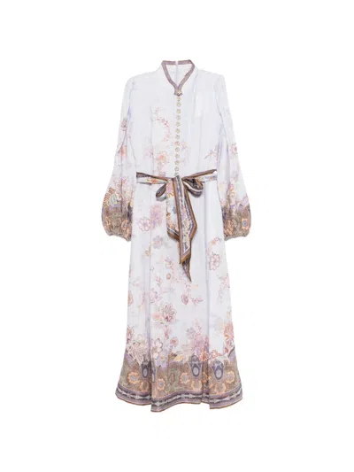 Zimmermann Womens Blue Paisley Luna Button Floral-print Linen Midi Dress In Multi