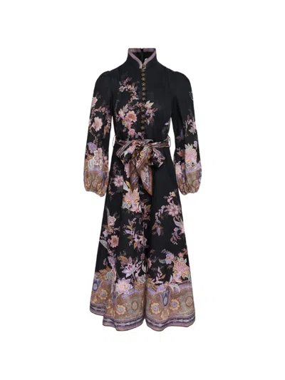Zimmermann Womens Midnight Paisley Luna Floral-print Linen Midi Dress Xs In Multi