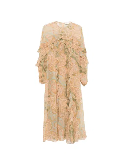 Zimmermann Luna Flutter Ruffled Paisley Dress In Brown