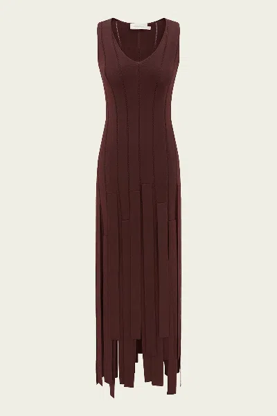 Zimmermann Luna Fringe Midi Dress In Chocolate In Brown