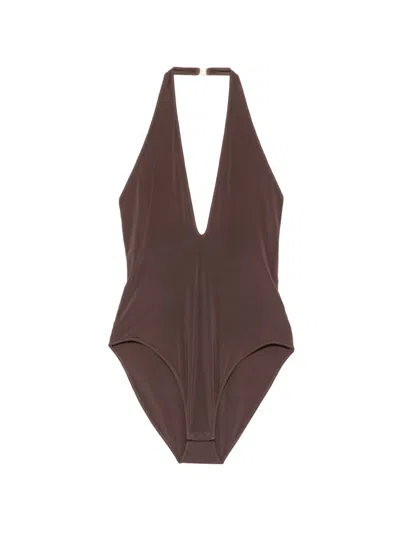 Zimmermann Luna Halterneck Bodysuit In Brown
