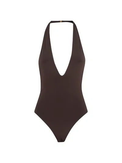 Zimmermann Luna Halterneck Bodysuit In Brown