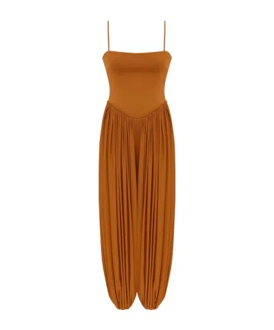 Zimmermann Luna Corset Jumpsuit Elasticated Waist Pleats In Brown