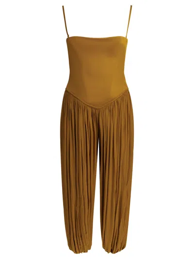 Zimmermann "luna" Jumpsuit With Corset In Brown