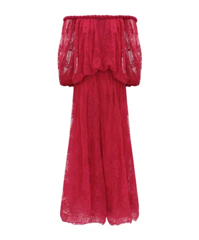 Zimmermann Luna Lace Billow Gown In Red