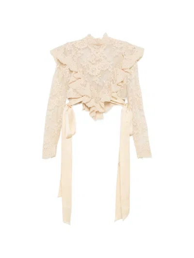 Zimmermann Luna Ruffled Lace-embroidered Top In Neutral