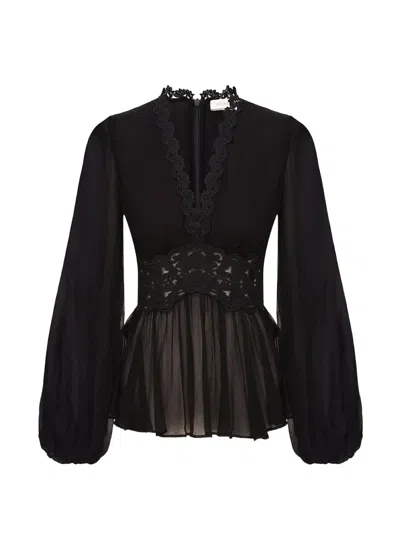 Zimmermann Luna Lace-trim Peplum Blouse In Black