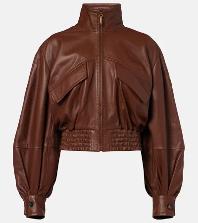Zimmermann Luna Leather Bomber Jacket In Brown