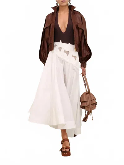 Zimmermann Luna Leather Bomber Jacket In Radical Brown In White