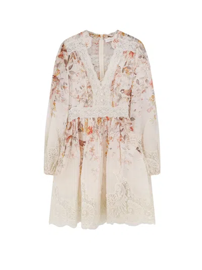 Zimmermann Luna Linen And Silk Dress In Neutral