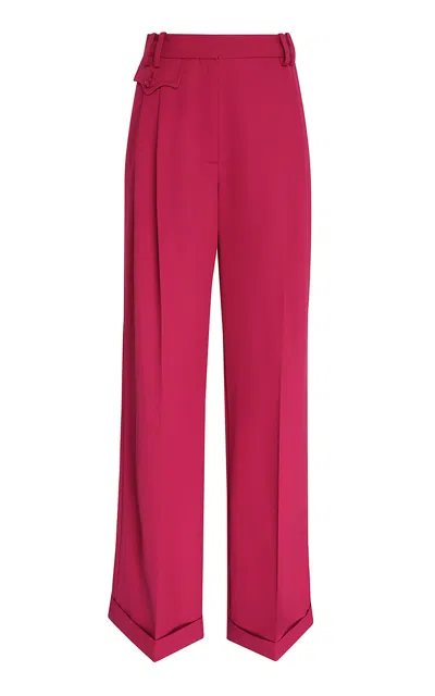 Zimmermann Luna Low-rise Wool-blend Straight-leg Pants In Pink