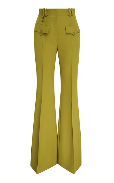 Zimmermann Luna Mid-rise Wool-blend Flared Pants In Green