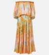 Zimmermann Luna Twist Off-the-shoulder Cutout Gathered Printed Silk-satin Maxi Dress In Yellow