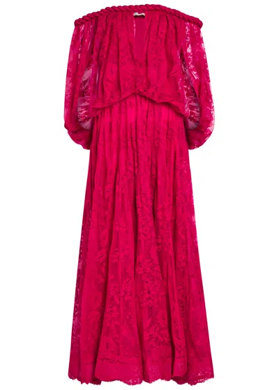 Zimmermann Luna Off-the-shoulder Lace Gown In Pink