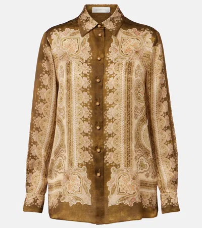 Zimmermann Luna Printed Silk-satin Shirt In Brown