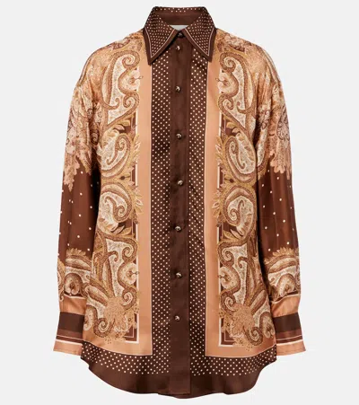 Zimmermann Luna Printed Silk-twill Shirt In Brown