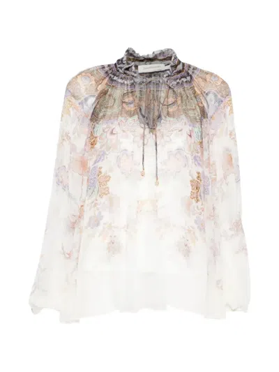Zimmermann Womens Cream Blue Paisley Luna Printed Woven Blouse In White