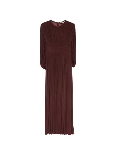 Zimmermann Luna Pleated Long-sleeve Dress In Brown