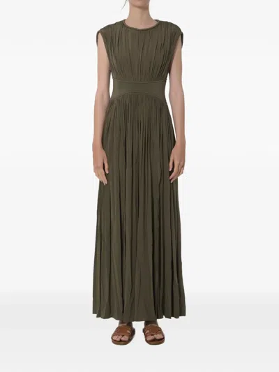Zimmermann Sleeveless Pleated Maxi Dress With Fitted Waist In Green