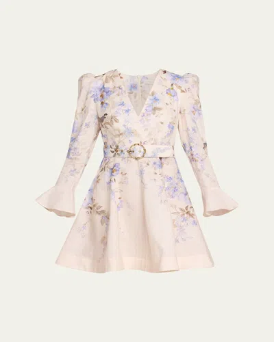 Zimmermann Luna Plunge Mini Dress In Neutral