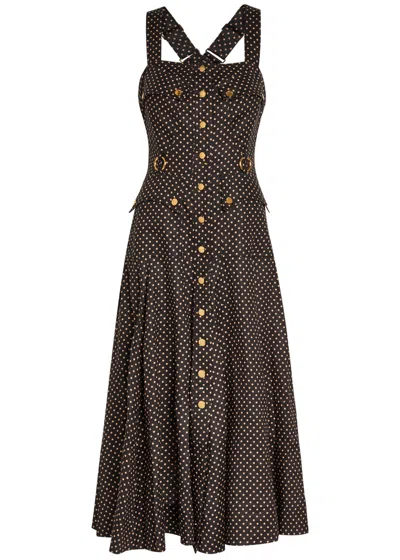 Zimmermann Luna Polka-dot Linen Midi Dress In Black