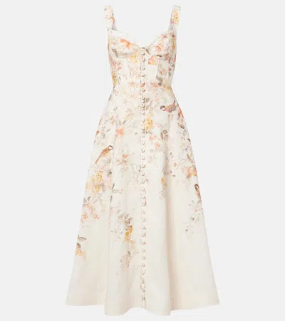 Zimmermann Luna Printed Linen Midi Dress In Multi
