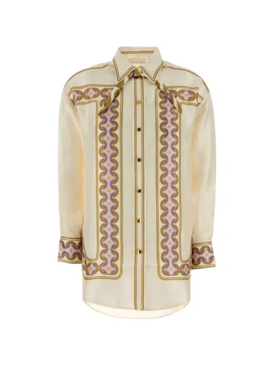 Zimmermann Luna Printed Silk Shirt In Neutral