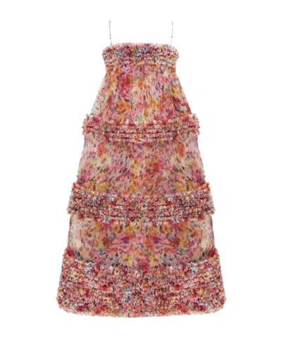 Zimmermann Luna Ruffle Bandeau Gown In Pink