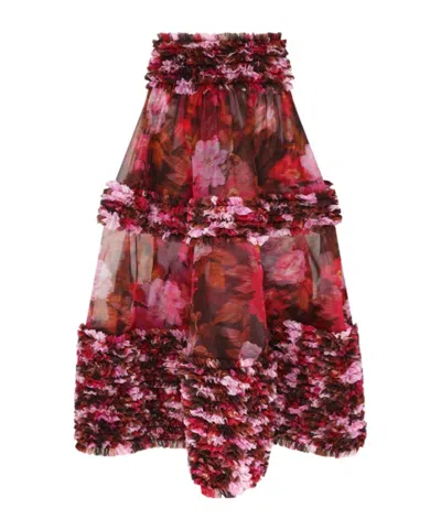 Zimmermann Luna Ruffled Floral Midi Skirt In Red