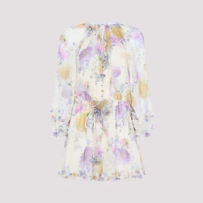 Zimmermann Luna Floral Ruffle Long Sleeve Playsuit In Neutral