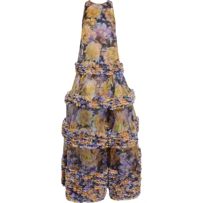 Zimmermann Luna Ruffle Silk Organza Maxi Dress In Blue