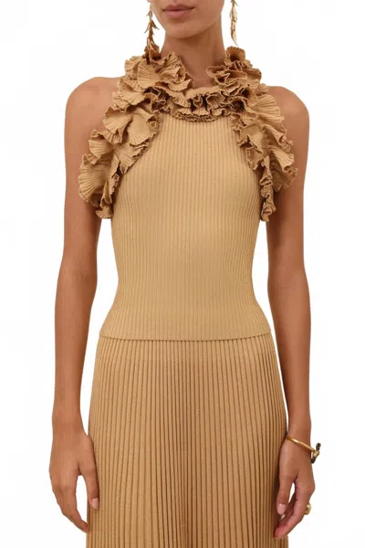 Zimmermann Luna Ruffle Tank In Metallic Gold In Neutral