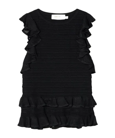 Zimmermann Luna Ruffled Tiered Ribbed-knit Top In Black