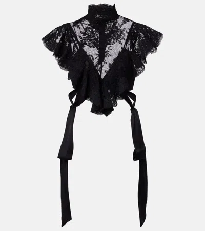 Zimmermann Luna Ruffled Lace Crop Top In Black