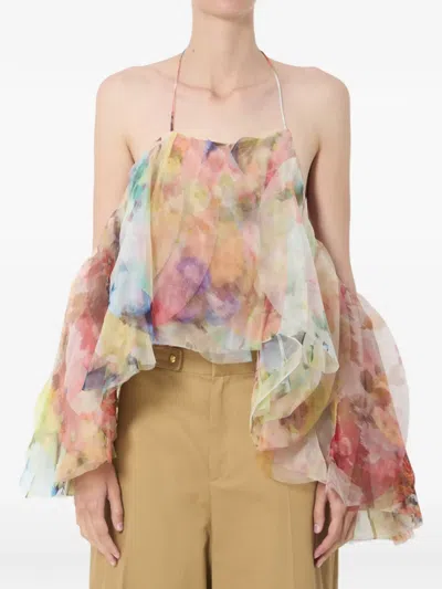 Zimmermann Luna Ruffled Puff-sleeve Blouse In Multi