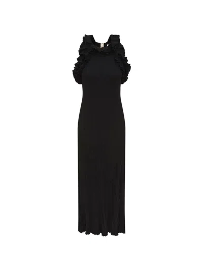 Zimmermann Luna Ruffle-trimmed Ribbed-knit Midi Dress In Black